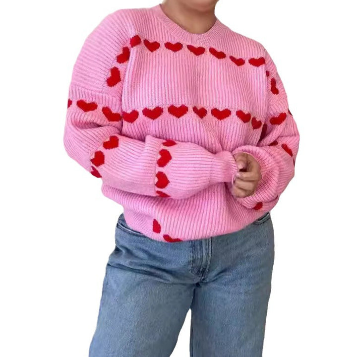 Damen Kuschelpullover mit Herzmuster und weichem Strick Drune