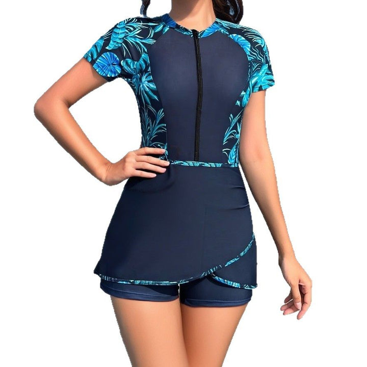Damen Modischer Schwimmanzug mit kurzem Zip und Rock Drune