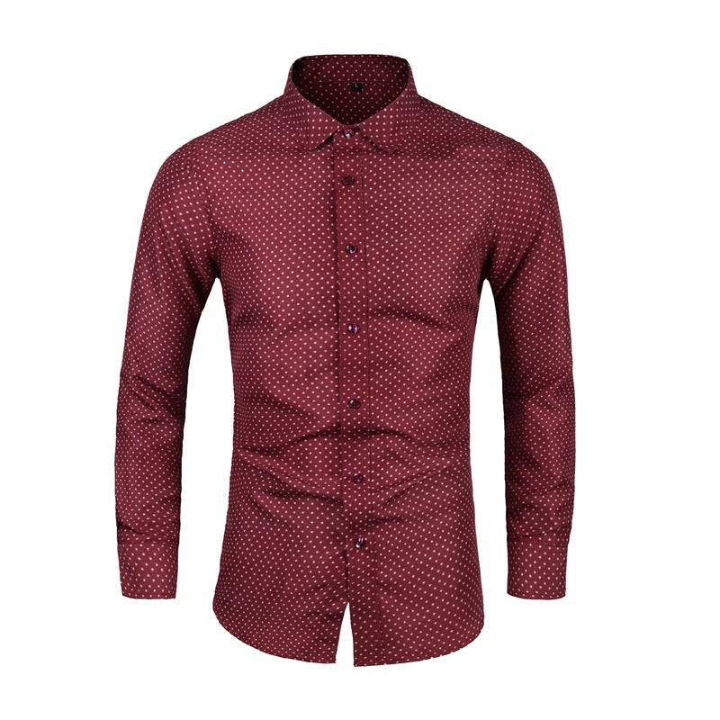 Herren Slim-Fit Hemd mit feinem Pünktchenmuster und Kentkragen Drune