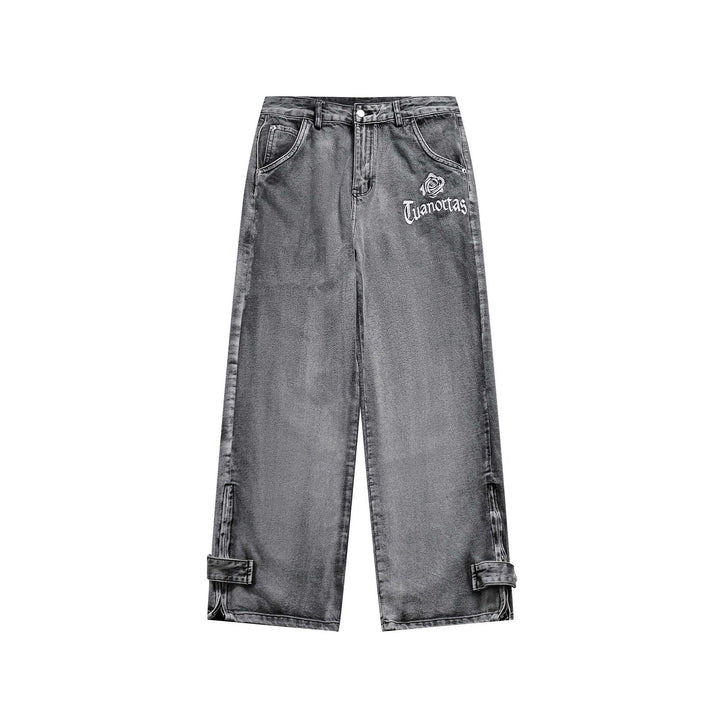 Damen Cropped Wide‑Leg Cargojeans mit Utility‑Taschen, Zierstickerei und verstellbaren Beinriegeln Drune