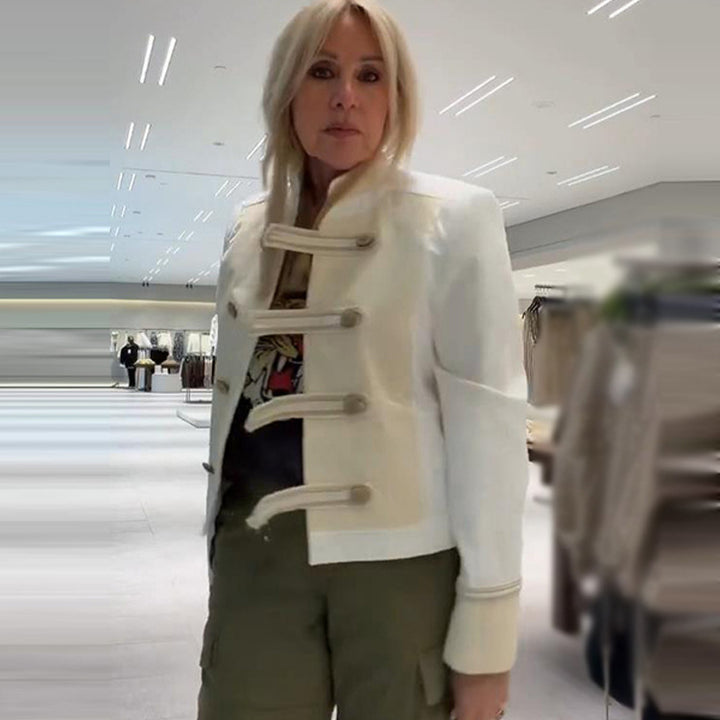 Damen Kurzjacke im militärisch inspirierten Satin‑Look mit Stehkragen Drune