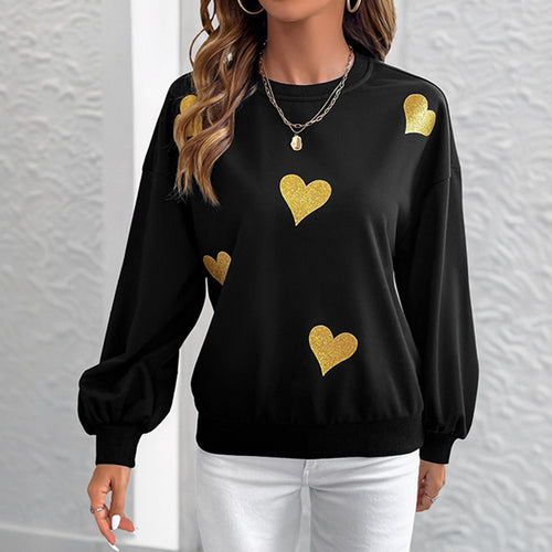 Damen Sweatshirt mit Herzprint und Balloon-Ärmeln Drune