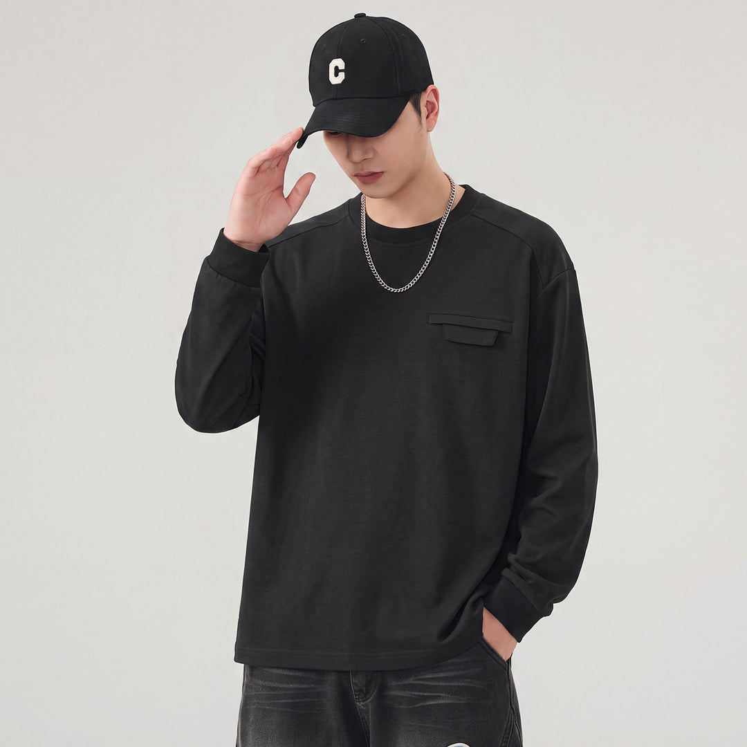Herren Oversize Sweatshirt mit Brustklappe und Raglanärmeln Drune