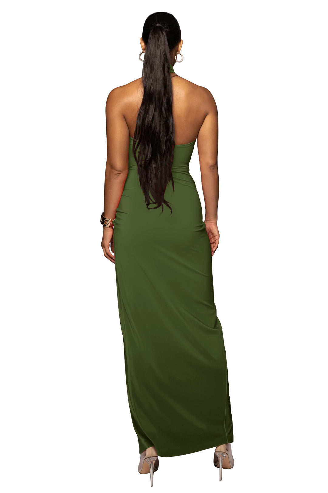 Damen Elegantes, enges Abendkleid mit hohem Kragen und seitlichem Schlitz Drune