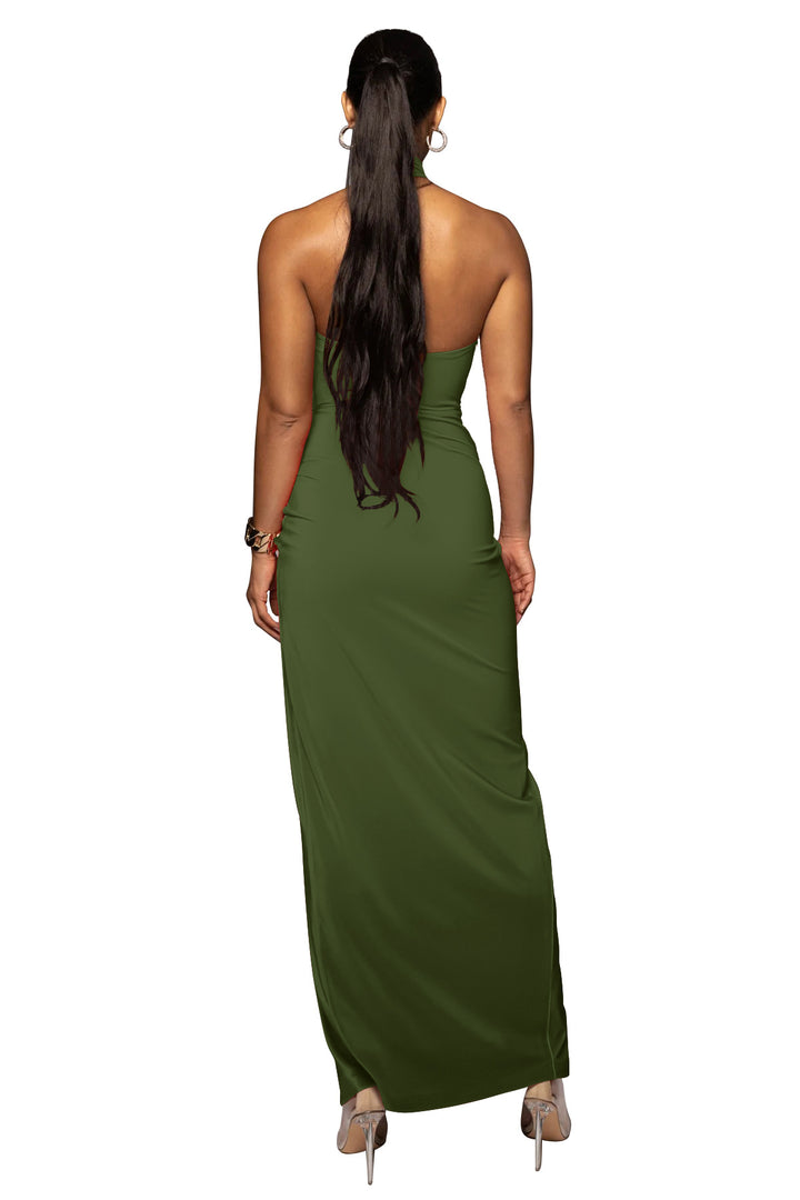 Damen Elegantes, enges Abendkleid mit hohem Kragen und seitlichem Schlitz Drune