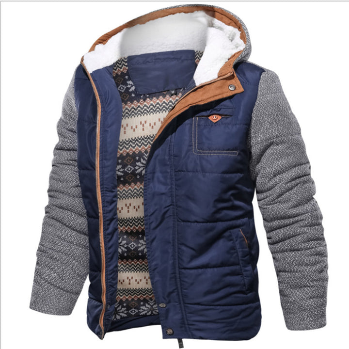Herren Hybrid-Winterjacke mit gesteppter Thermoisolierung, Strickärmeln und Sherpa-Kapuzenfutter Drune