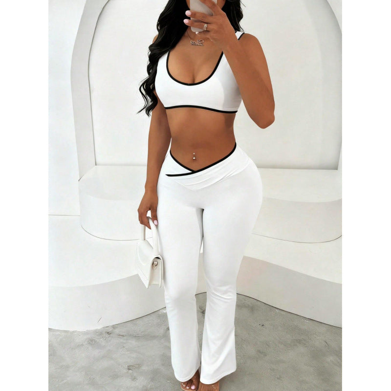 Damen Sportliches Zweiteiler Set mit kurzer Oberteil und flared Leggings Drune