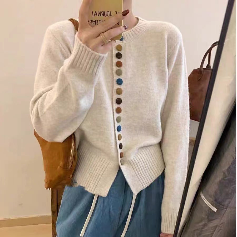 Damen Strickjacke mit bunten Knopfdetails und lässigem Schnitt Drune
