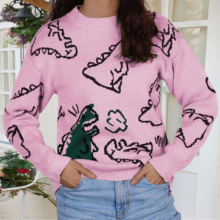 Damen Pullover mit Dinosaurier-Motiv und lässigem Schnitt Drune