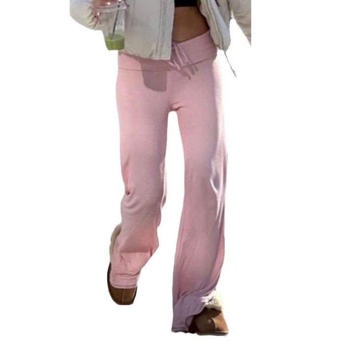 Damen nan weiche Highwaist-Loungehose aus Baumwollmix mit elastischem Komfortbund, Bindekordel und geradem Bein Drune