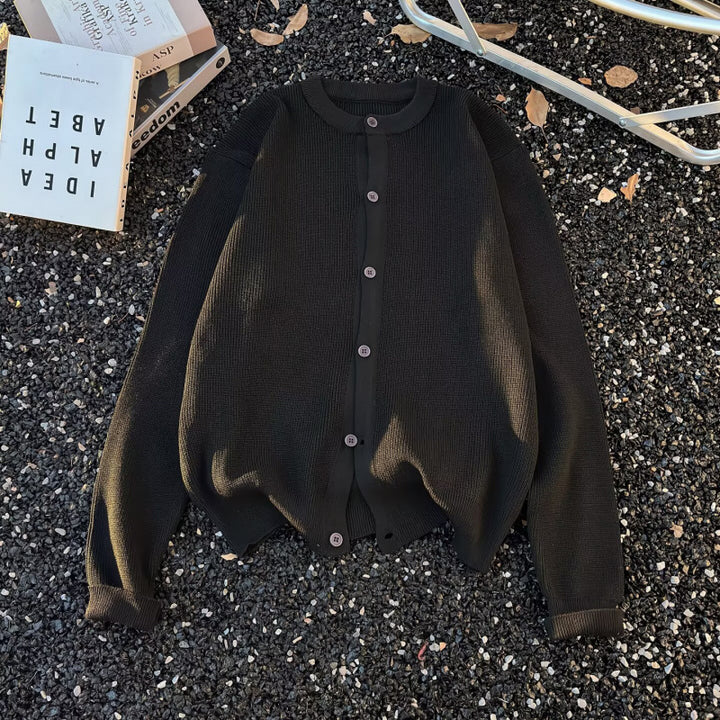 Unisex Grobgestrickte Oversize-Cardigan mit Rundhalsausschnitt und durchgehender Knopfleiste Drune