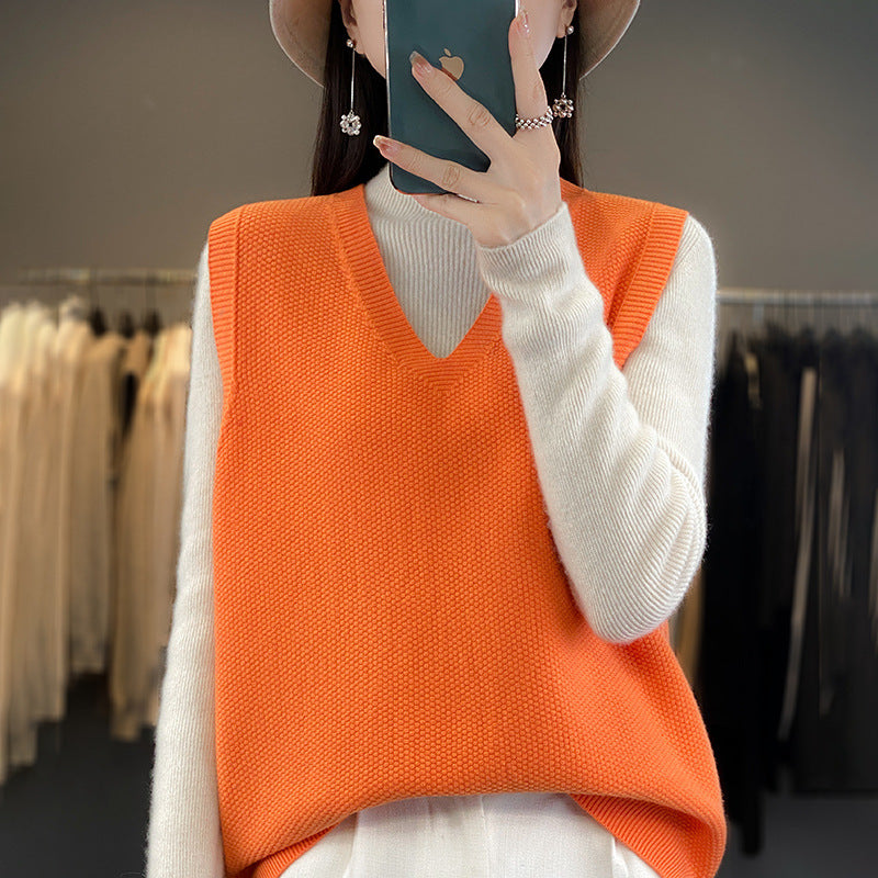 Damen Oversize Strickweste mit tiefem V‑Ausschnitt und feiner Struktur Drune