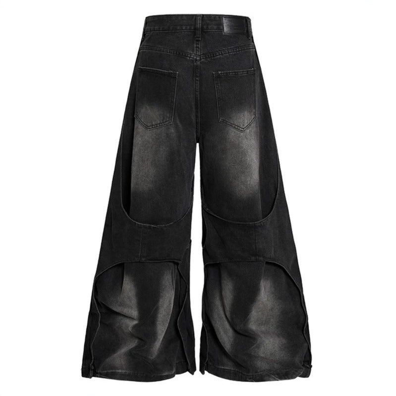 Damen weite Destroyed-Denim Culotte mit Lagenoptik und Fransenapplikation Drune