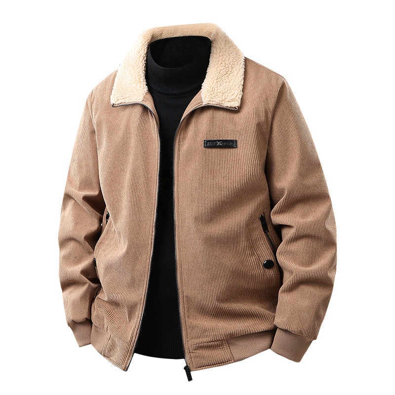 Herren Cord-Collegejacke mit Sherpa-Kragen, Reißverschluss und praktischen Seitentaschen Drune