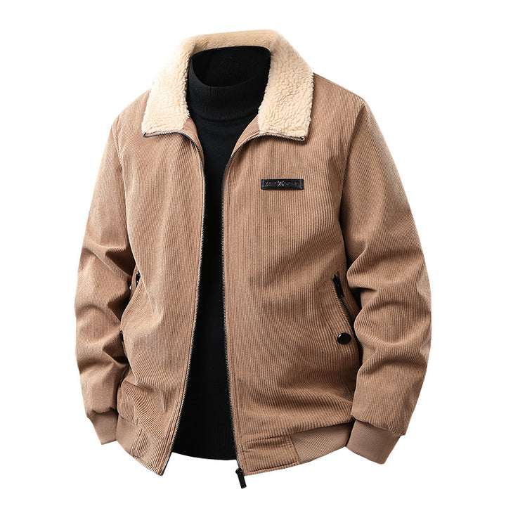 Herren Cord-Collegejacke mit Sherpa-Kragen, Reißverschluss und praktischen Seitentaschen Drune