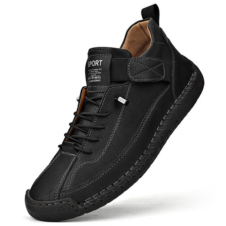 Herren Ledernachahmender Freizeit‑Sneaker mit Klettriemen, Mokassinnaht & profilierter Gummisohle Drune