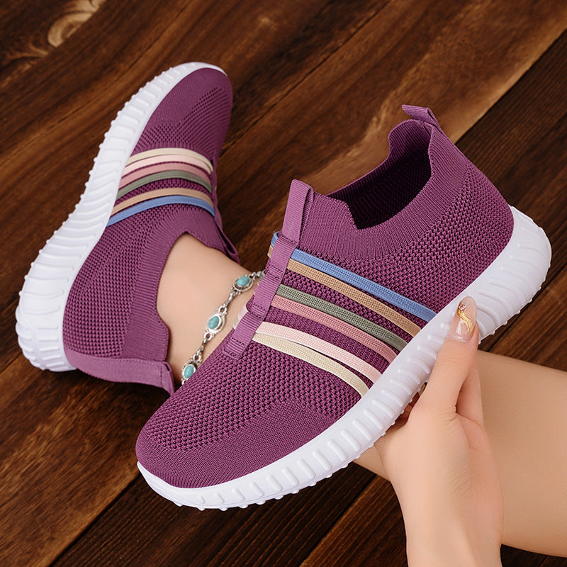 Damen nan leichte gestrickte Schlupfsneaker mit elastischen Zierbändern und stoßdämpfender EVA-Laufsohle Drune