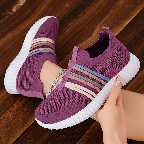 Damen nan leichte gestrickte Schlupfsneaker mit elastischen Zierbändern und stoßdämpfender EVA-Laufsohle Drune