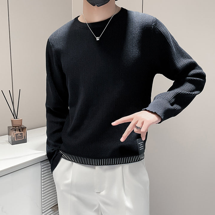 Herren Feinstrick-Pullover mit dezenter Rippenstruktur und kontrastiertem Saum Drune