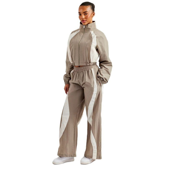 Damen Sportliches Crop-Set mit elastischem Bund und Kontraststreifen Drune