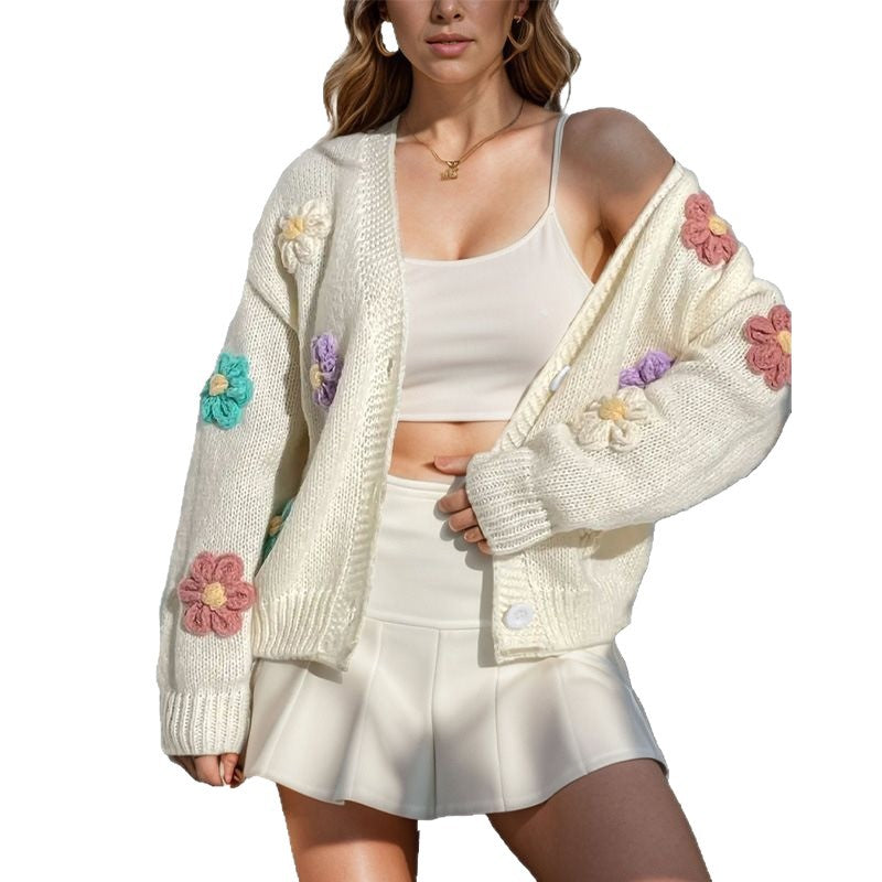Damen Strickjacke mit floralem Design und verschlüsseltem Muster Drune