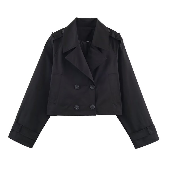 Damen Cropped Doppelreiher-Trenchjacke mit Epauletten, weiten Revers und verstellbaren Ärmelriegeln Drune