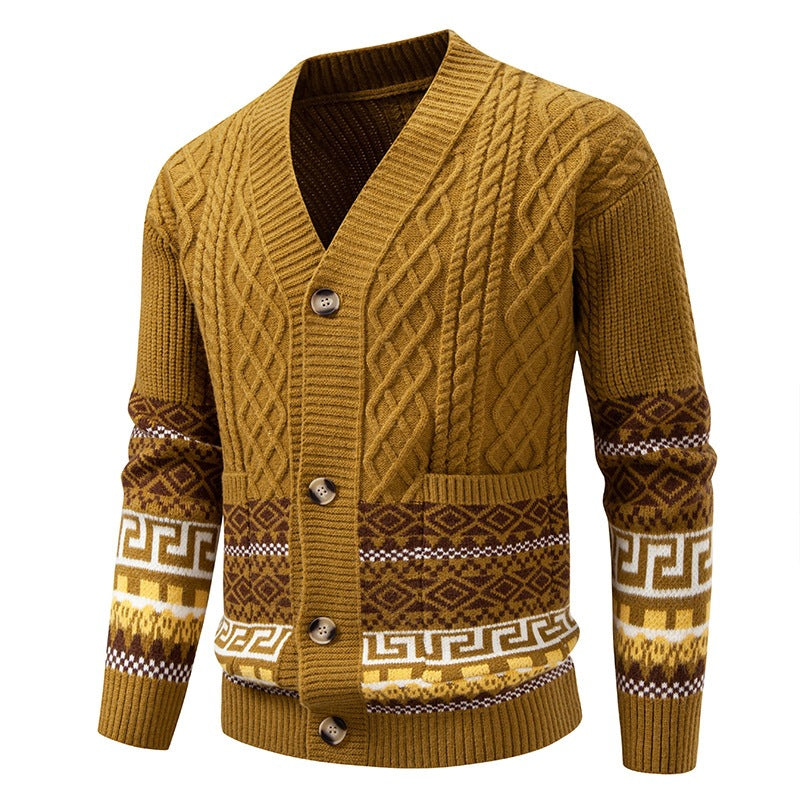 Herren Strickcardigan mit Zopfmuster, Jacquard-Bündchen und Knopfverschluss Drune