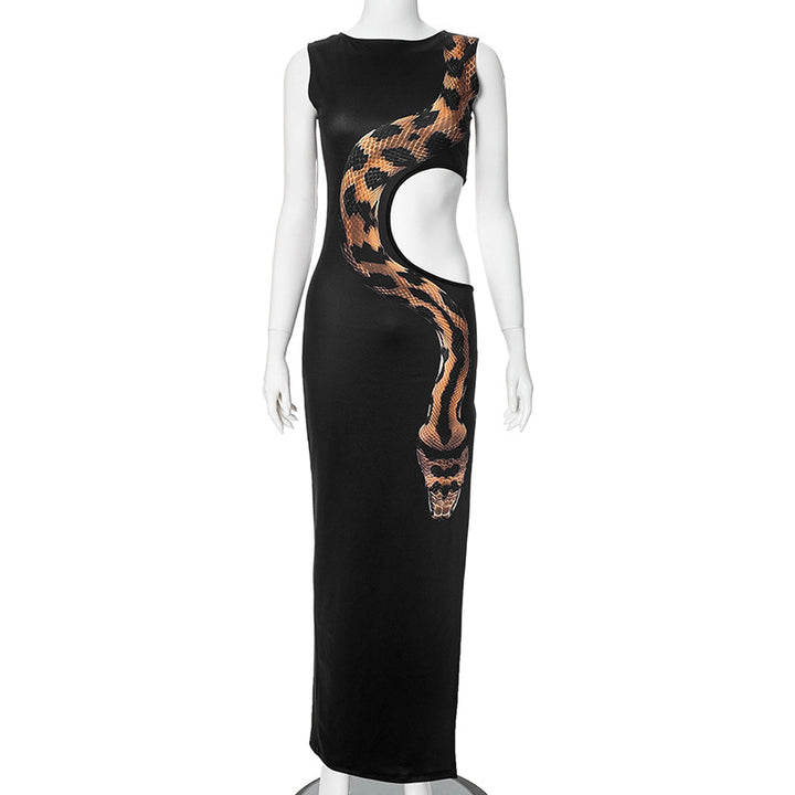 Damen Maxikleid mit raffiniertem Schlangenmuster und Cut-Out-Details Drune