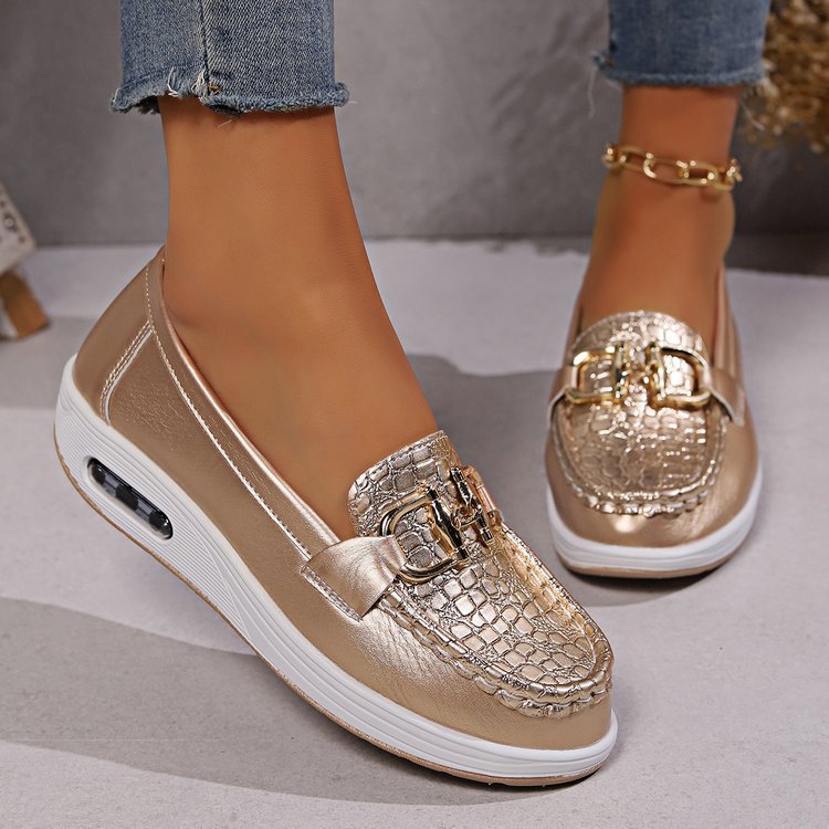 Damen  modische Plateau Loafer mit gepolstertem Luftkissenfußbett und Krokoprägung Drune