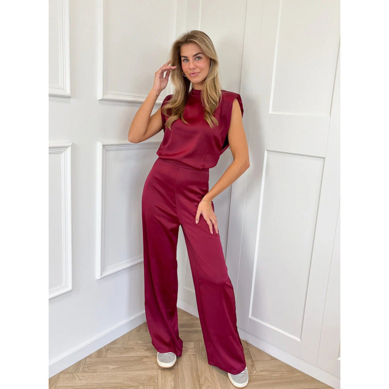 Damen Eleganter Jumpsuit mit geraden Beinen und hohem Kragen Drune