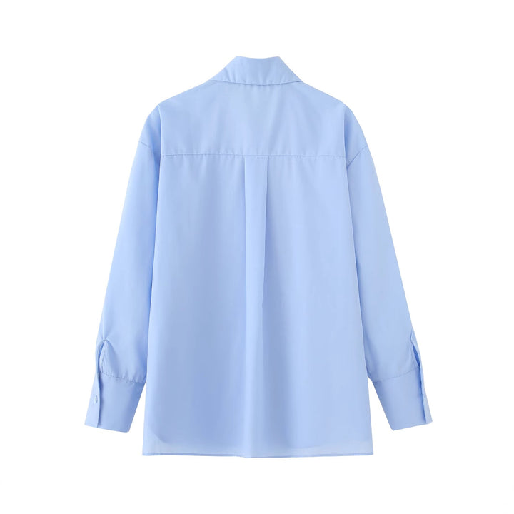 Damen nan oversized Hemdbluse mit Perlen- und Schmucksteindetail an verdeckter Knopfleiste, klassischem Kragen und gerundetem Saum Drune