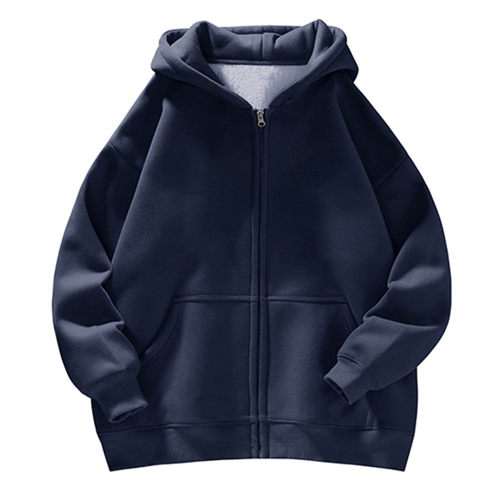 Unisex Oversize-Kapuzenjacke mit durchgehendem Reißverschluss, Teddyfutter und Känguru-Taschen Drune