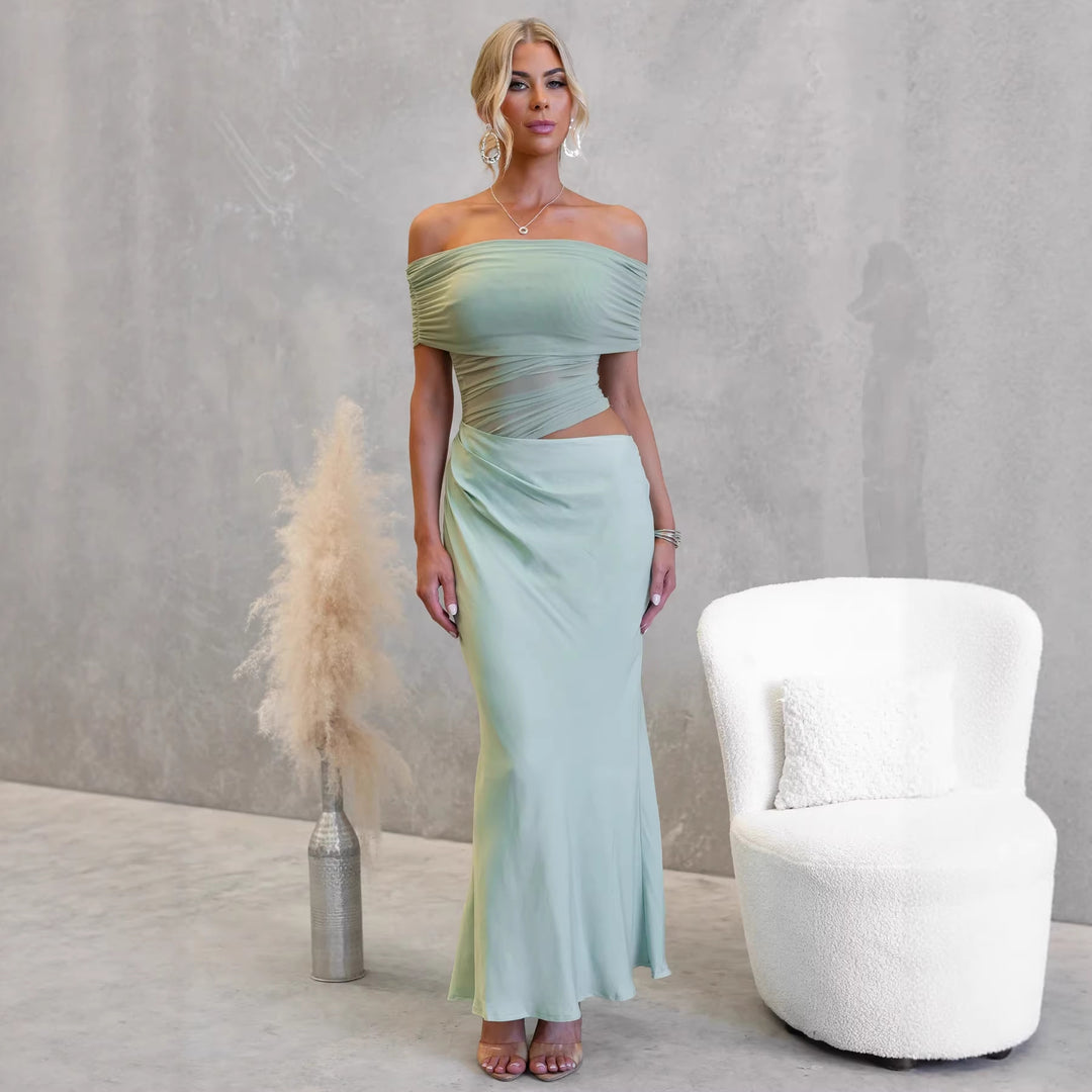 Damen Off-Shoulder Maxikleid mit elegantem Wickel-Design und figurfreundlichem Schnitt Drune