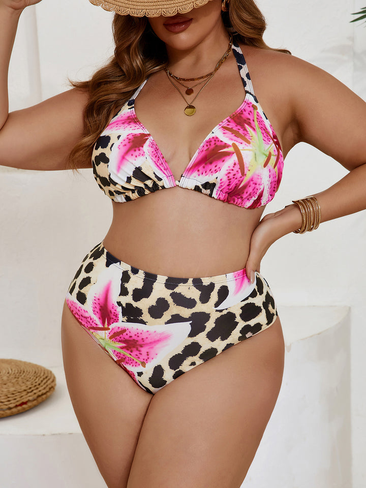 Damen Hochgeschnittener Bikini mit floralem Leo-Design Drune