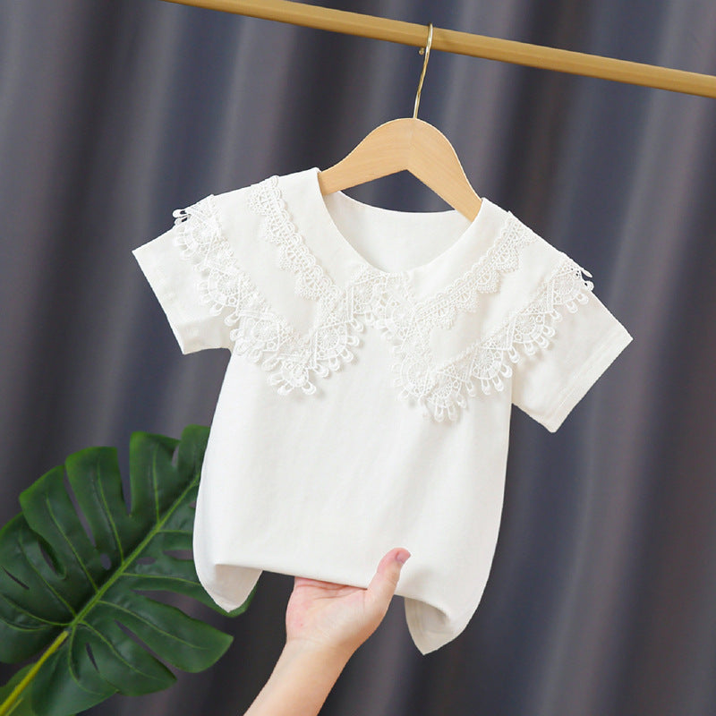 Damen T-Shirt mit Spitzenkragen Drune