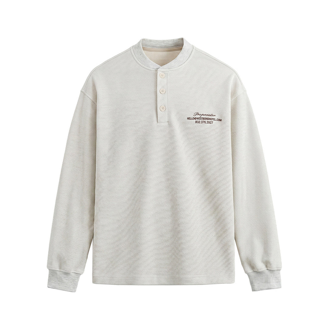 Unisex Weit geschnittenes Henley-Sweatshirt mit Waffelstruktur und Rippenbündchen Drune