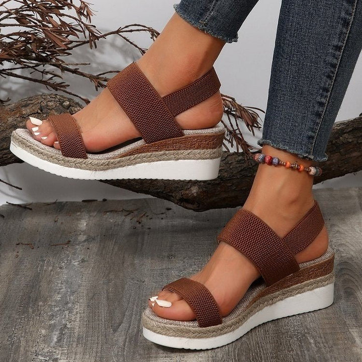 Damen Plateau-Sandalen mit dualem Riemen und entspannter Jute-Optik Drune