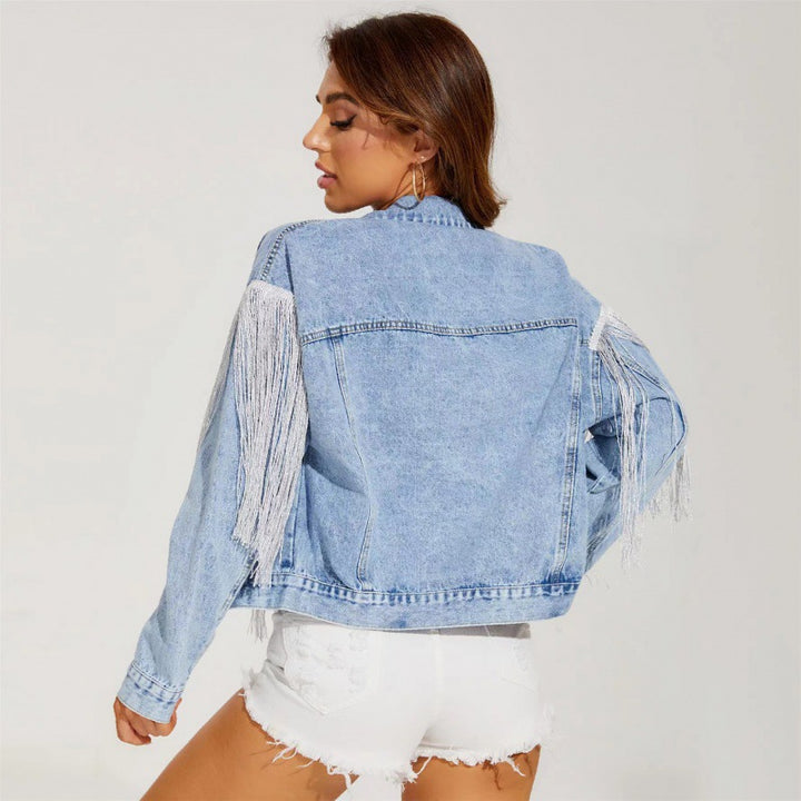 Damen Jeansjacke mit fransigen Details und lässigem Schnitt Drune