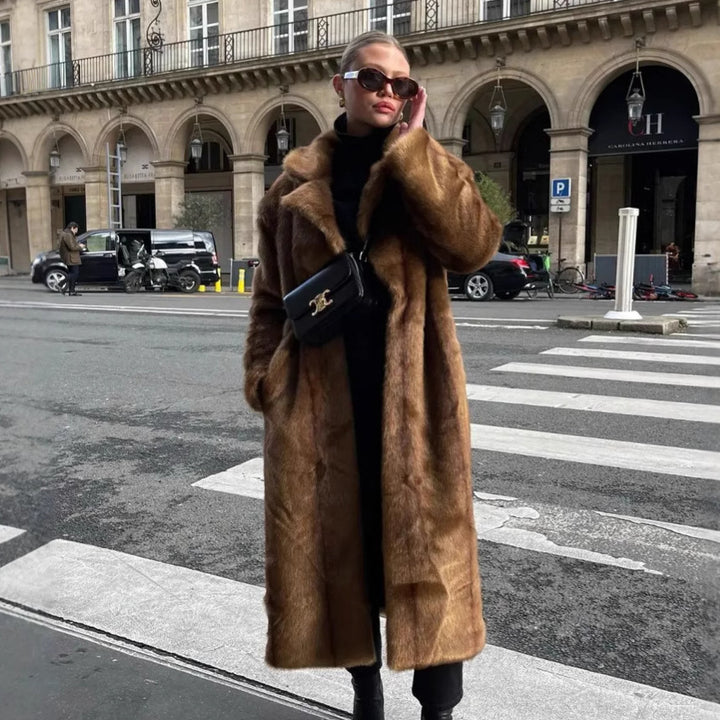 Damen Luxuriöse Kunstfelljacke mit elegantem Revers Drune