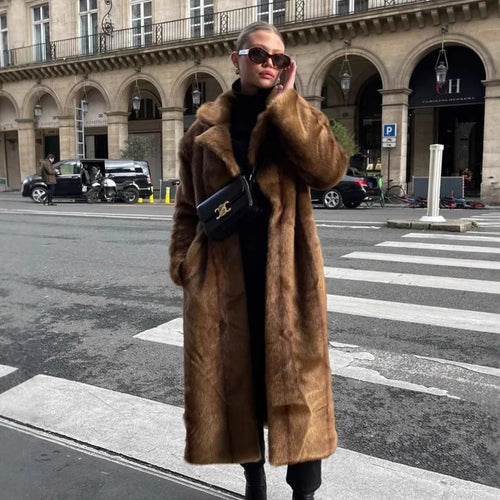 Damen Luxuriöse Kunstfelljacke mit elegantem Revers Drune