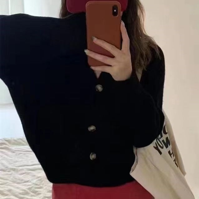 Damen kuschelige Strickjacke mit großen Knöpfen und weitem Schnitt Drune