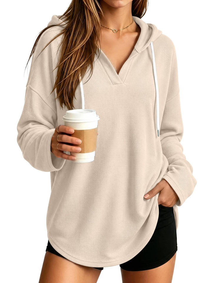 Damen Lässiger Kapuzenpullover mit Waffelstruktur Drune
