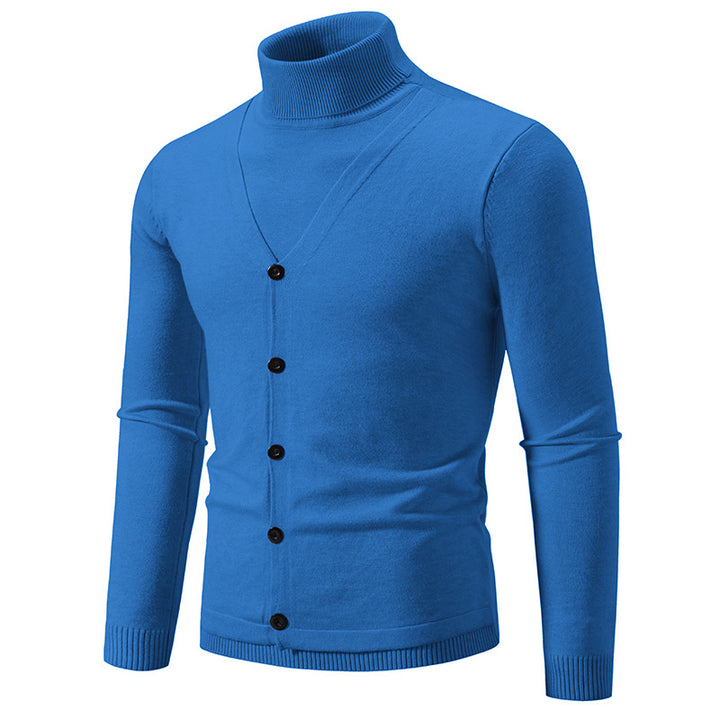 Herren Feiner Rollkragenpullover mit dekorativer Knopfleiste und schmaler Silhouette Drune