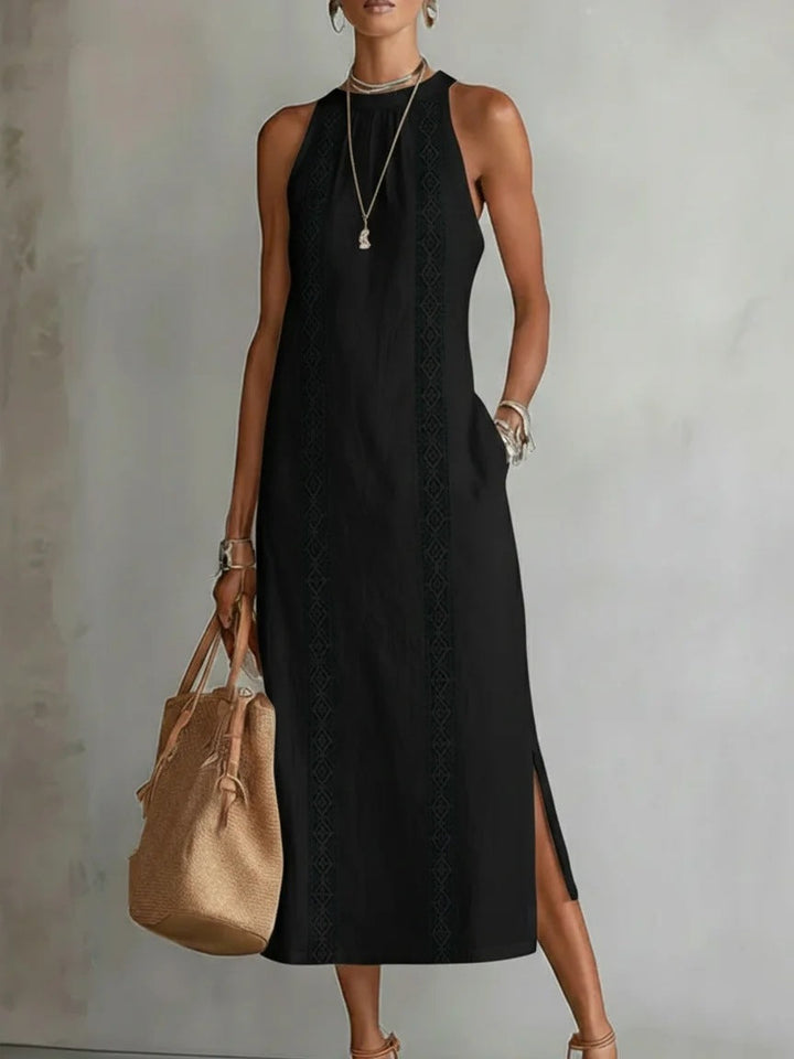 Damen Elegantes Sommer-Maxi-Kleid mit Spitzenapplikation und seitlichem Schlitz Drune