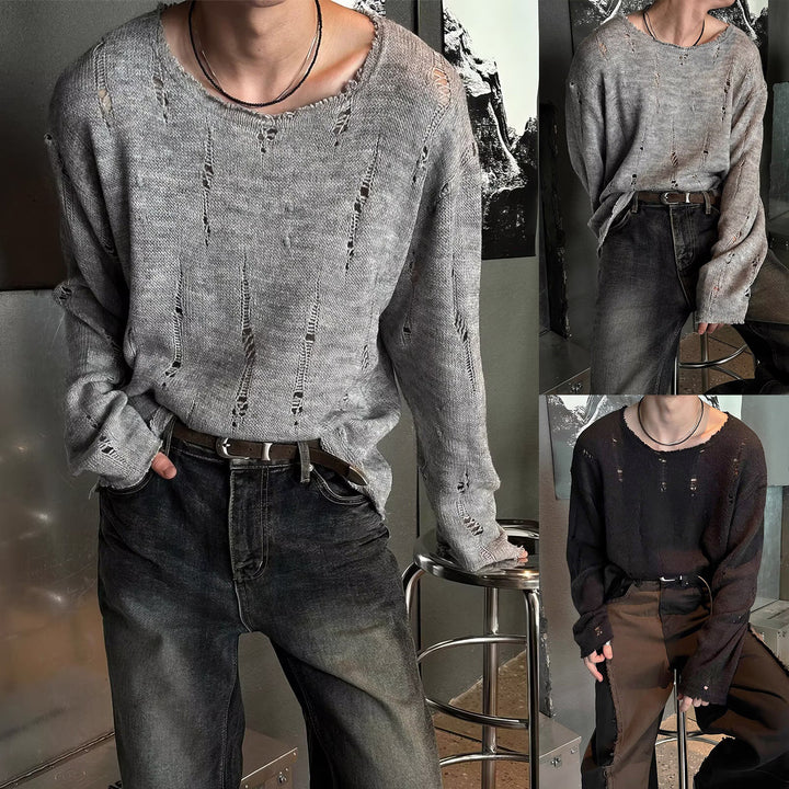 Herren Lässiger, oversized Strickpullover mit Distressed-Details Drune