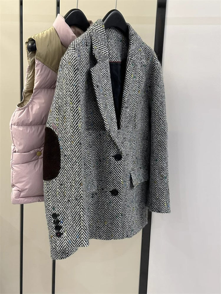 Damen Klassischer Herringbone Blazer Drune