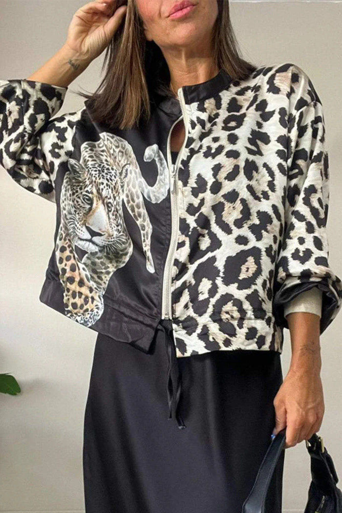 Damen Bomberjacke mit auffälligem Tiermotiv und elastischem Saum Drune
