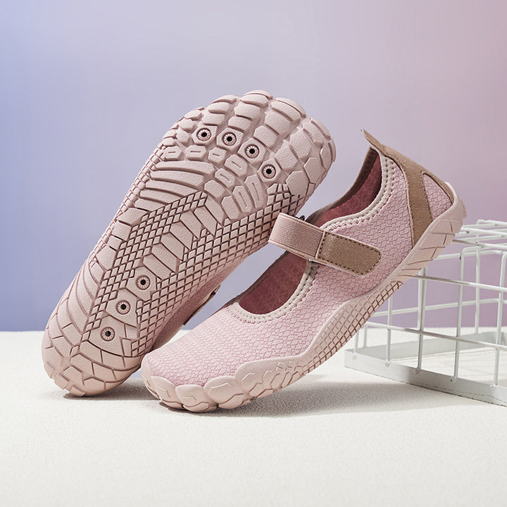 Damen Leichter Strick-Mary-Jane-Slipper mit Klettverschluss und flexibler Barfußsohle Drune