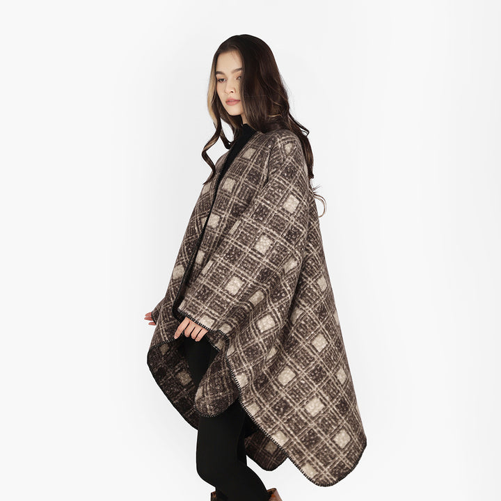 Damen Wollmix-Cape mit weichem Fall, Karomuster und asymmetrischem Zipfelsaum Drune