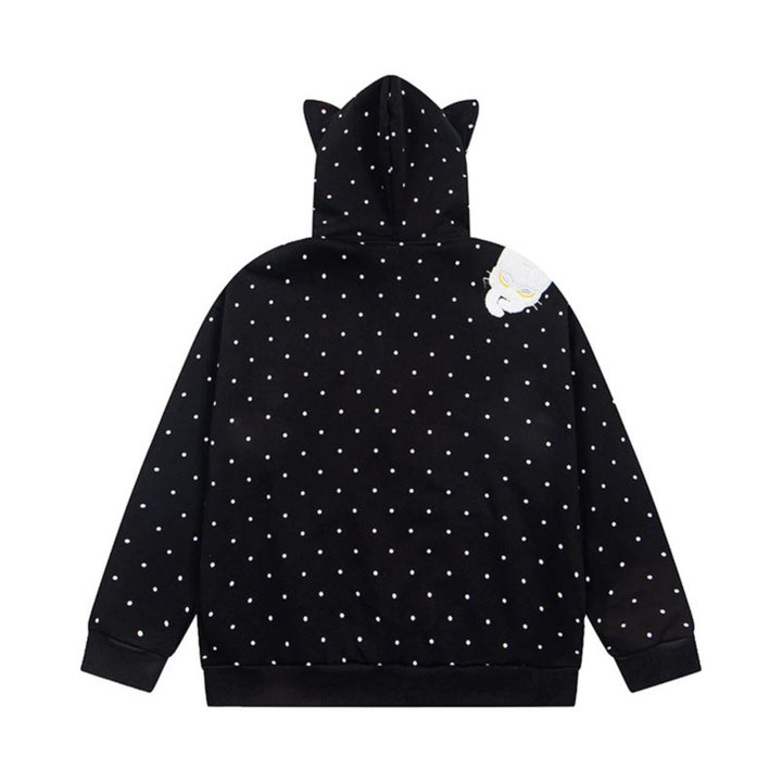 Damen Kapuzen‑Sweatjacke mit Katzenohren, Punktallover und Chenille‑Katzenapplikation Drune